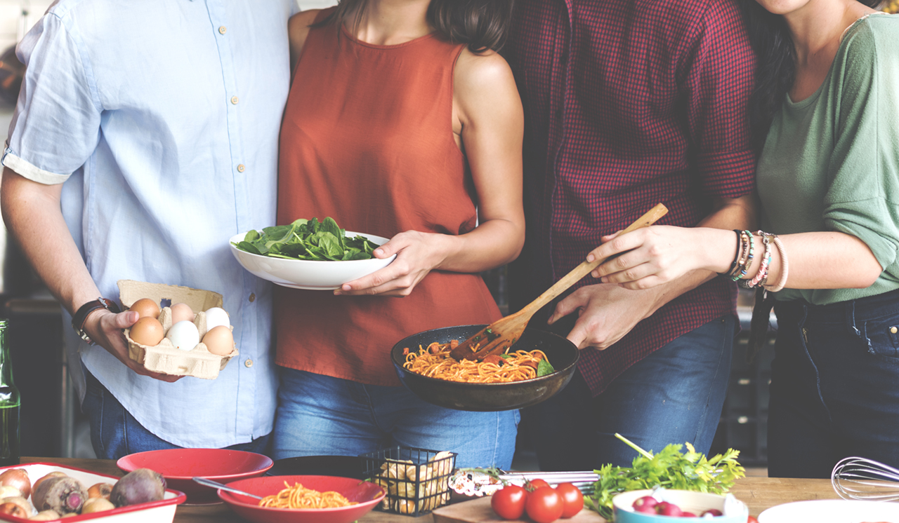 Friends Kitchen Cooking Dining Togetherness Concept
