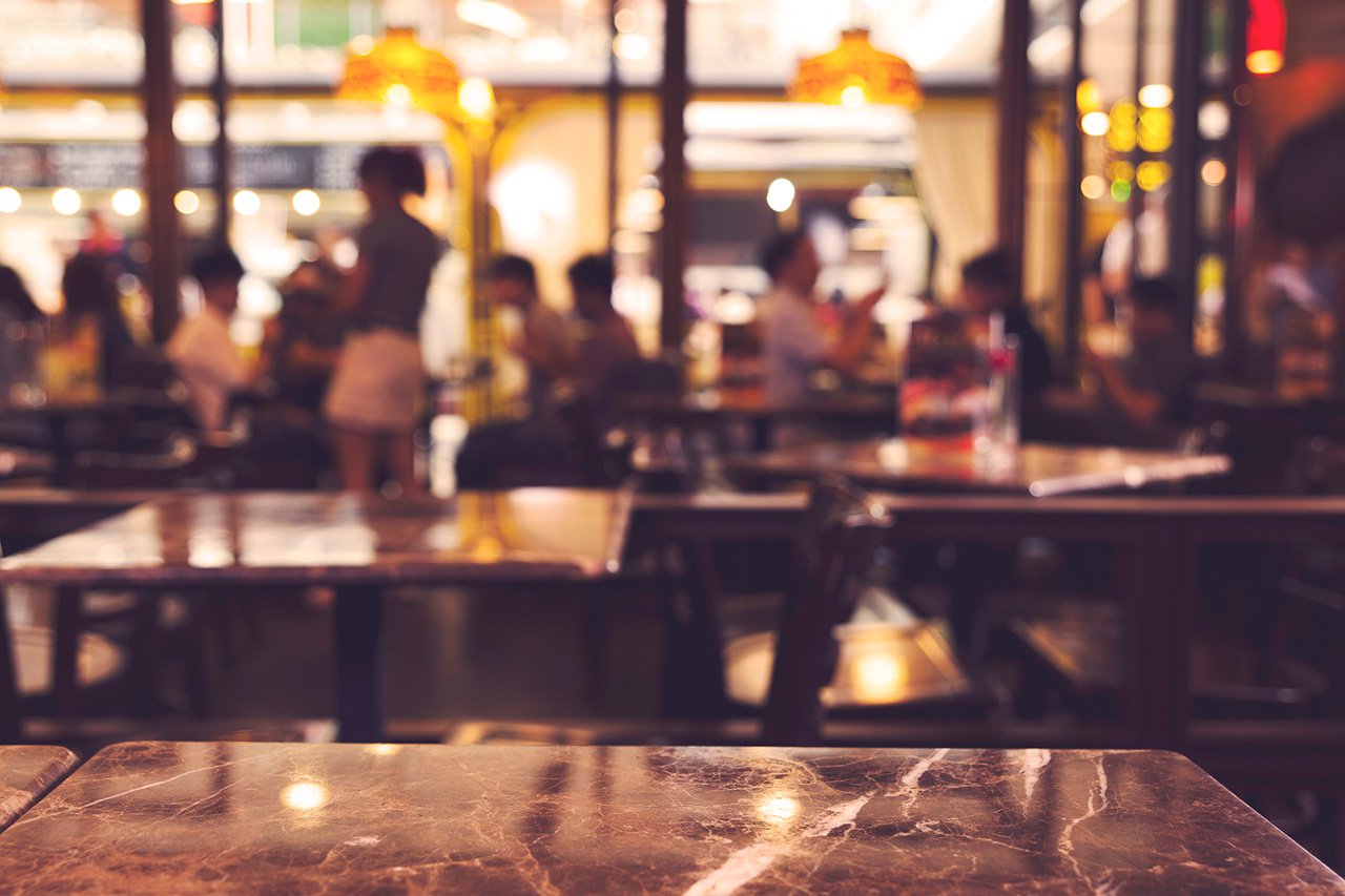 blurred background of restaurant interior